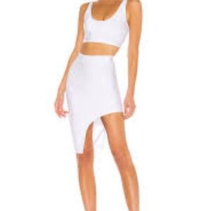 superdown White Ribbed Crop Tank and Skirt Set